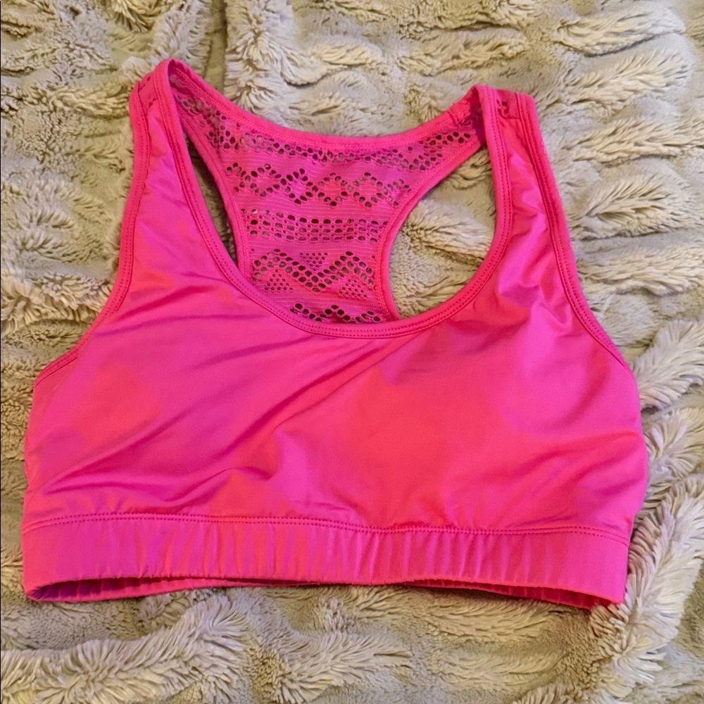 Vibrant Pink Lace Racerback Sports Bra